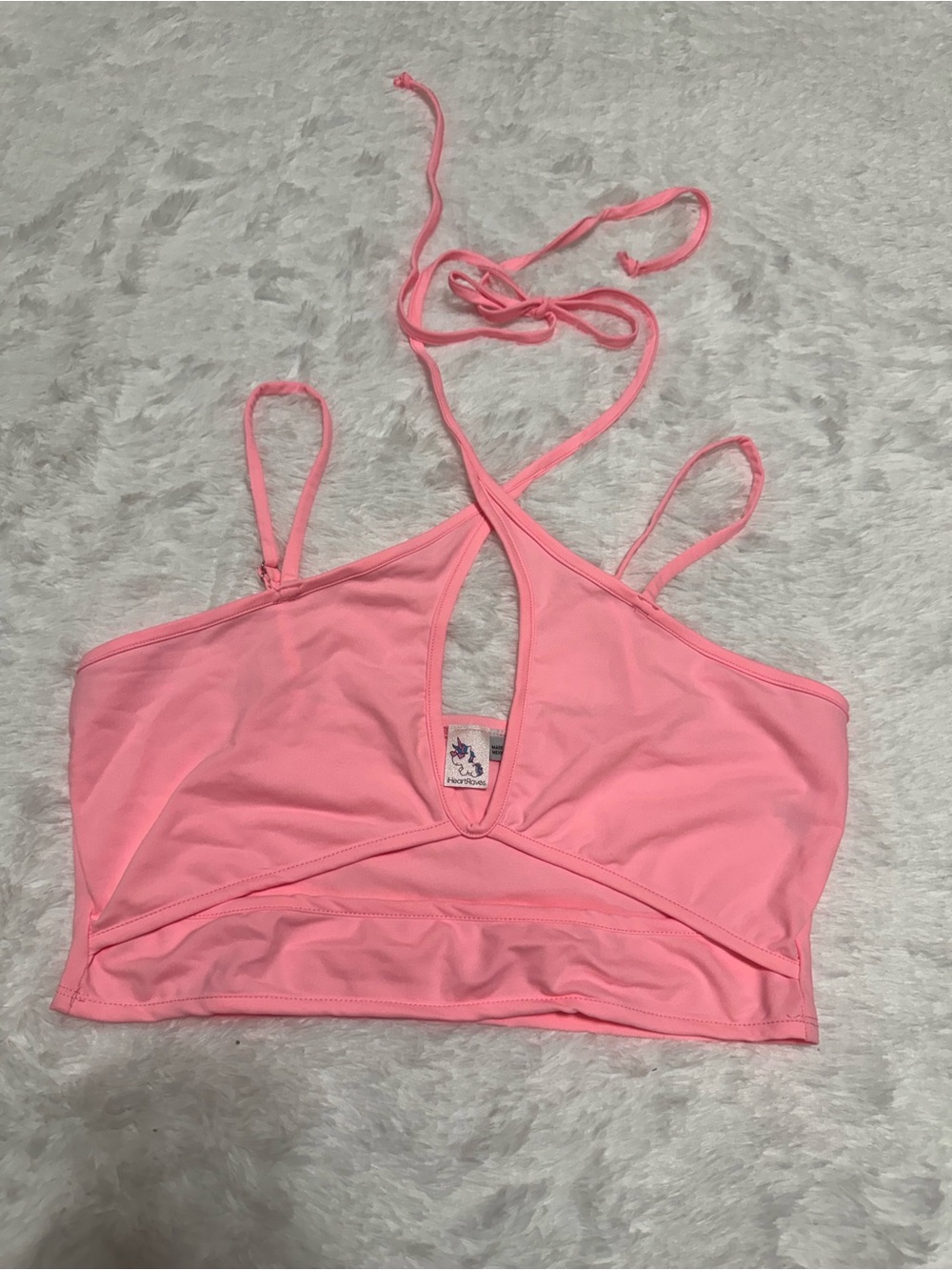 New 3x pink stretchy crop top shirt halter festival rave raver blouse outfit boh